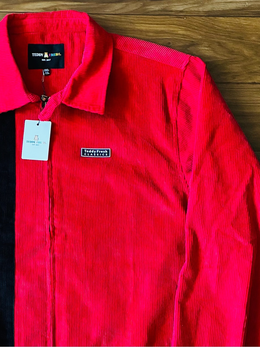 Teddy Fresh Racing Stripe Red Corduroy Men’s Jacket W/Flames Size XXL NWOT